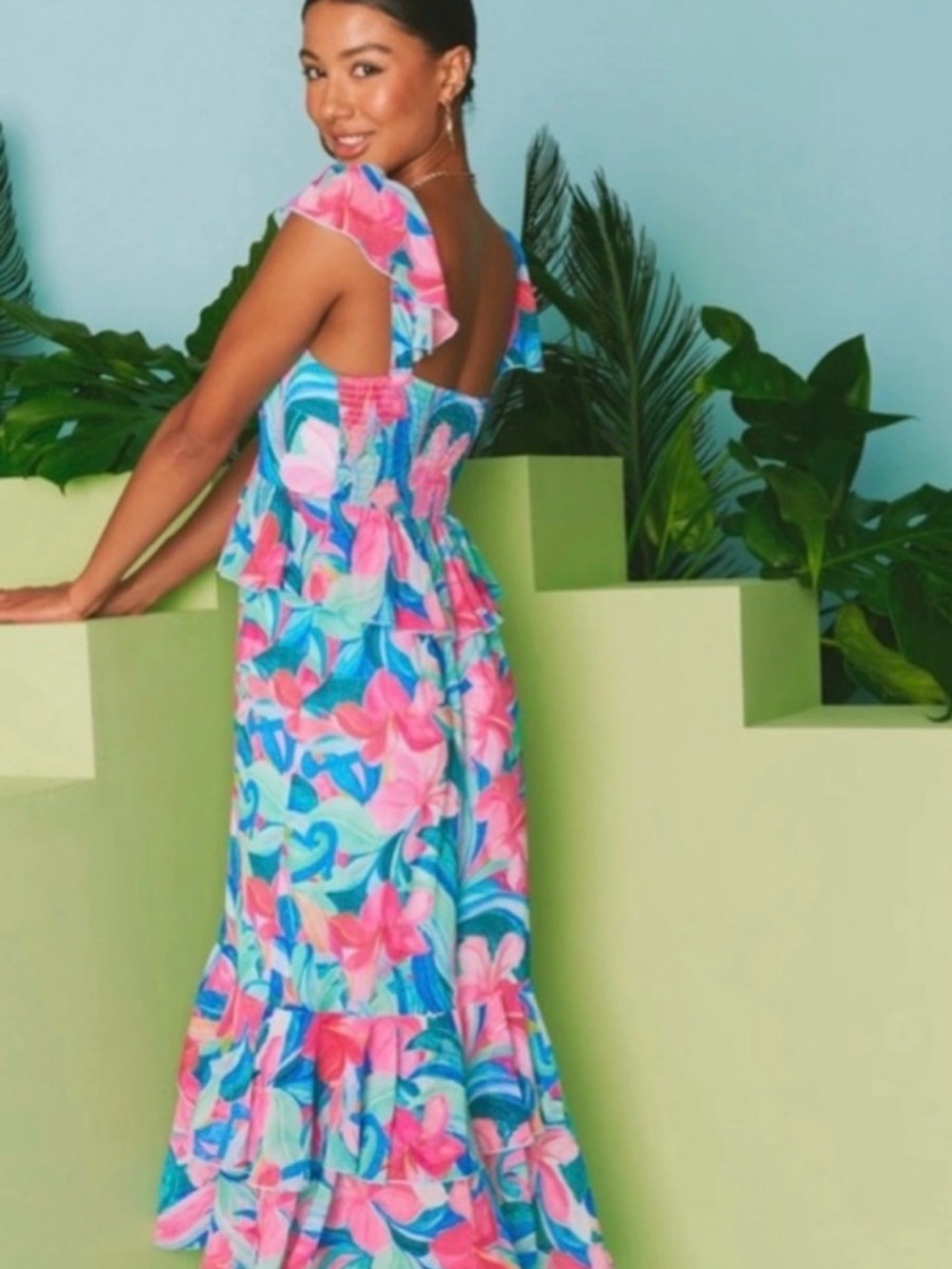 NEW Show Me Your Mumu Reese Ruffle Midi Dress in Hibiscus Punch XL - Picture 2 of 7